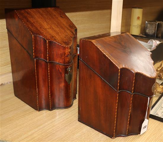 Two George III mahogany knife boxes, both with later interiors